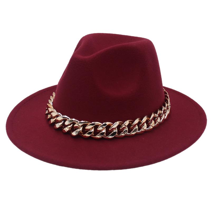 Jazz Hat Big Gold Acrylic Chain Top Hat European And American Style New Felt Hat Fedora