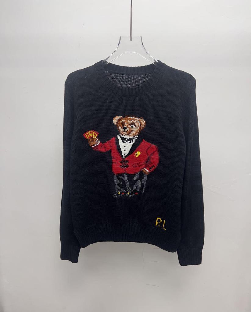 2025 R.L Wool Blend Cartoon Bear Round Neck Sweater - Women's Autumn/Winter Versatile Embroidered Style