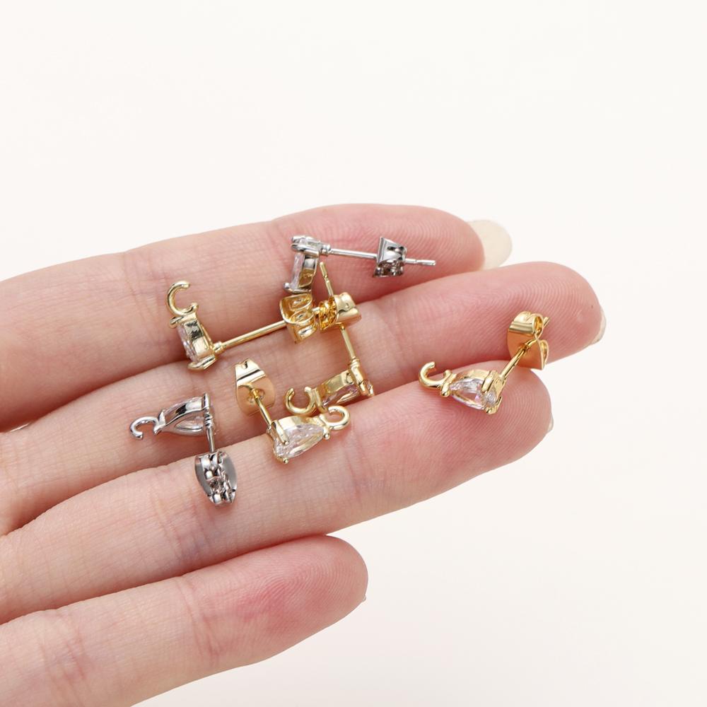 4/6PCS/lot 14K 18K Gold Color Brass with Zircon Drop Shaped Stud Earrings Fittings DIY Jewelry Making Findings