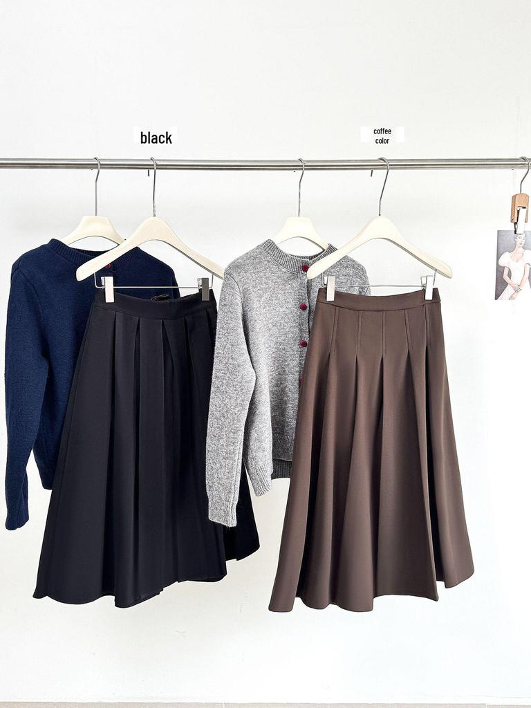 Premium Wool Plaid A-Line Half-Skirt, Pleated and Thickened for Autumn/Winter, Hip-Covering, Slimming, Mid-Length, Ideal for Pear-Shaped Figures.