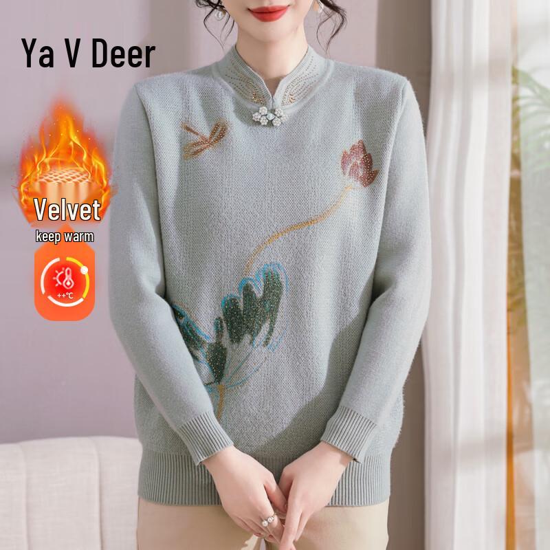 

Yalu Women s Warm Fleece-Lined Qipao Collar Sweater Top 3XL