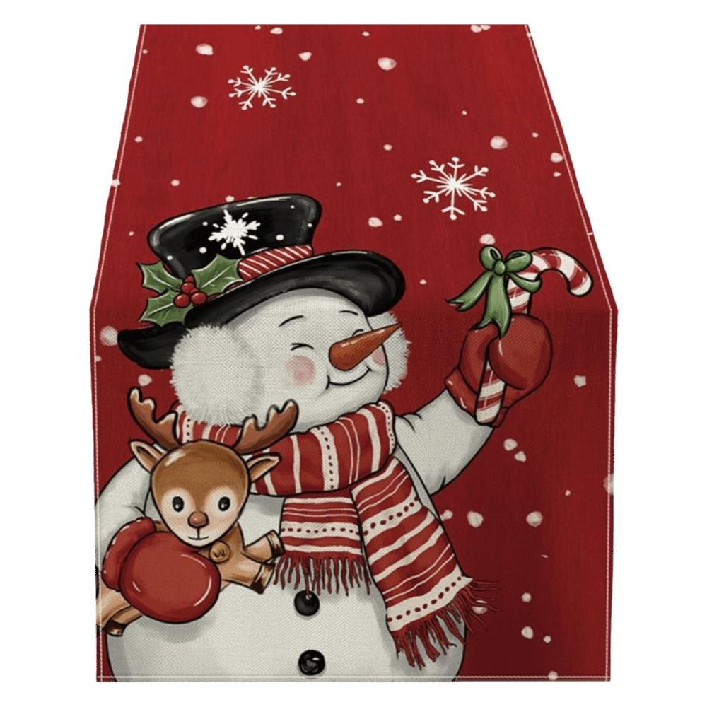 Santa Claus Christmas Table Runner Snowflake Reindeer Christmas Table Flag Desk Decor Snowman Xmas Tablecloth Home Decor