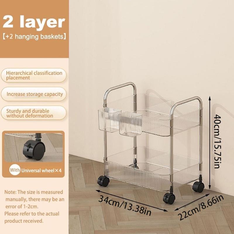 Transparent Trolley Cart Organizer Rack Bathroom Organizer Rack Moving Organizer Shelf With Wheel as the picture