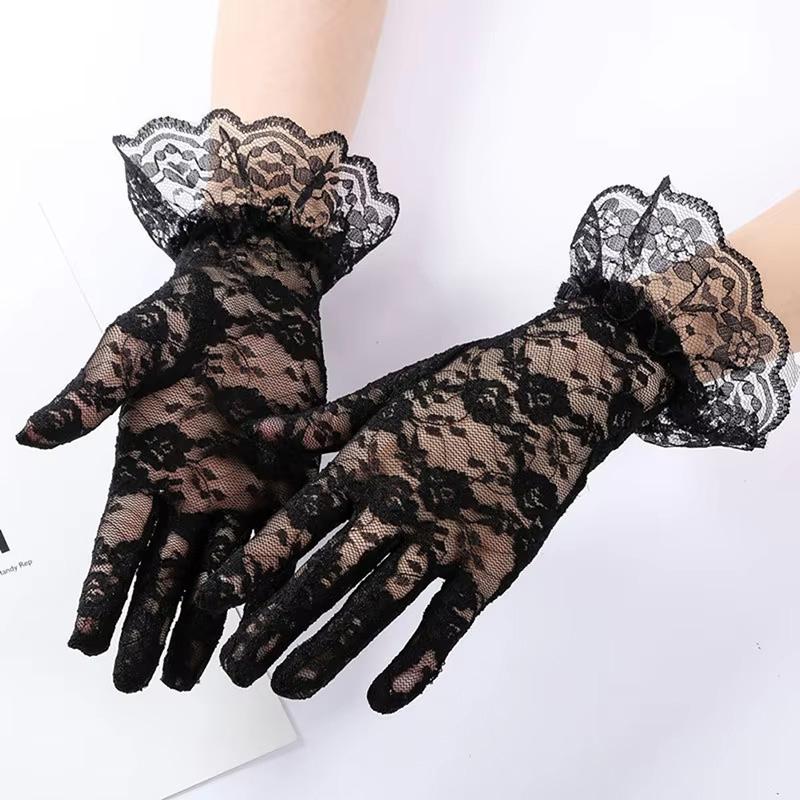 1 pair of transparent short retro hollow finger gloves clothing accessories sexy lace gloves