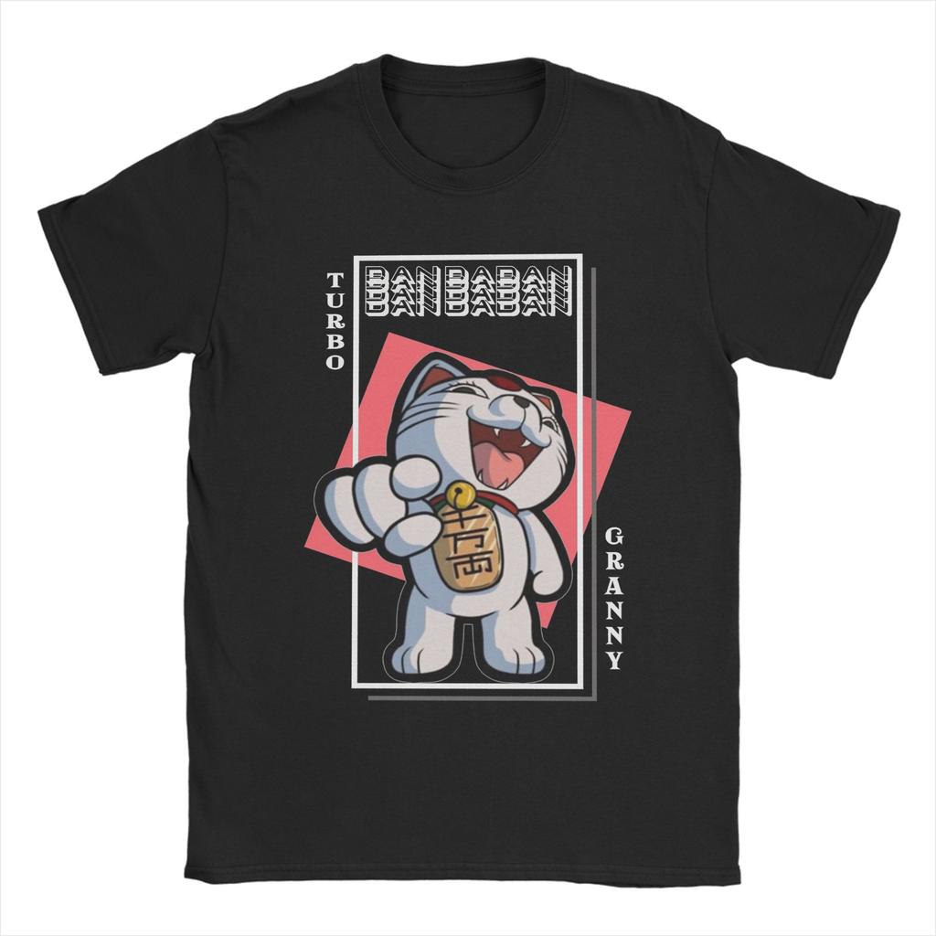Harajuku T-Shirt Dan Da Dan Turbo Granny Cat with Kanji Anime Cotton T-Shirts Fashion Tshirt for Beach Short Sleeve Tees