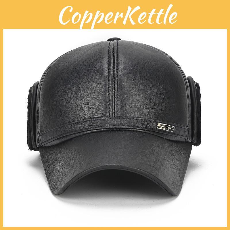 Premium Quality Faux Leather Bomber Trapper Ear Warm Cap For Elderly Men