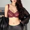 Sexy underwear women's breasts are large and small, anti-sagging top support French deep V thin bra cover set New Year's model