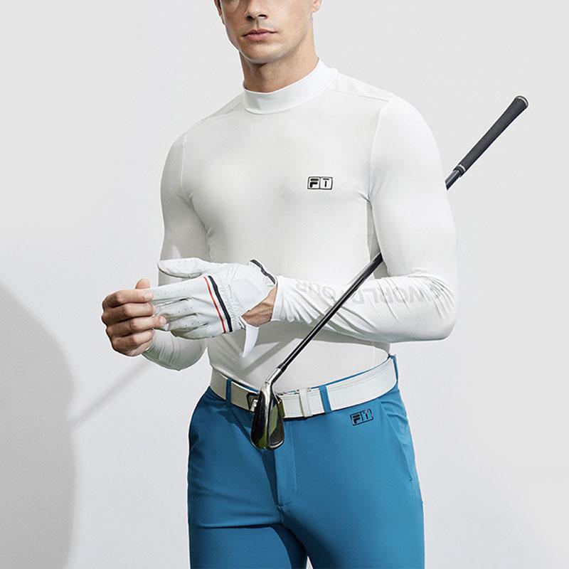 Fila Golf Serie Buchstabe Print Elite Strick Langarm T-Shirt Herren Oberteile Jade-Weiß A11M415212F-WT