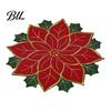 Christmas Table Placemats for Dining Floral Leaf Placemat Table, Decorative Polyester Fabric Holiday Decorations Mats with Festive Leaves Design Party