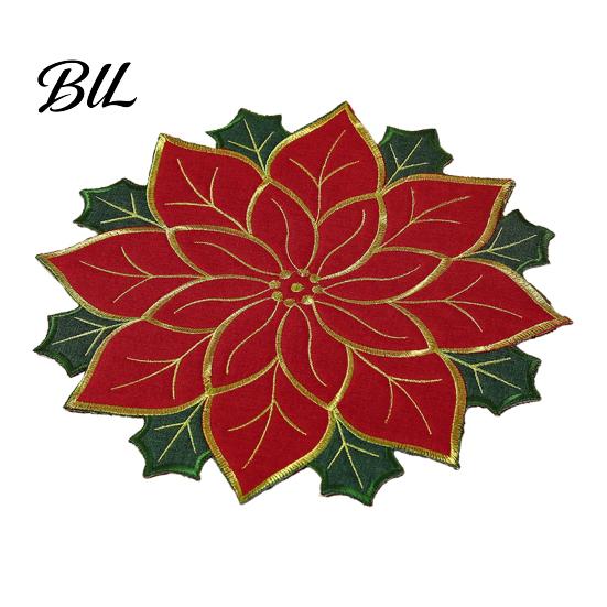 Christmas Table Placemats for Dining Floral Leaf Placemat Table, Decorative Polyester Fabric Holiday Decorations Mats with Festive Leaves Design Party