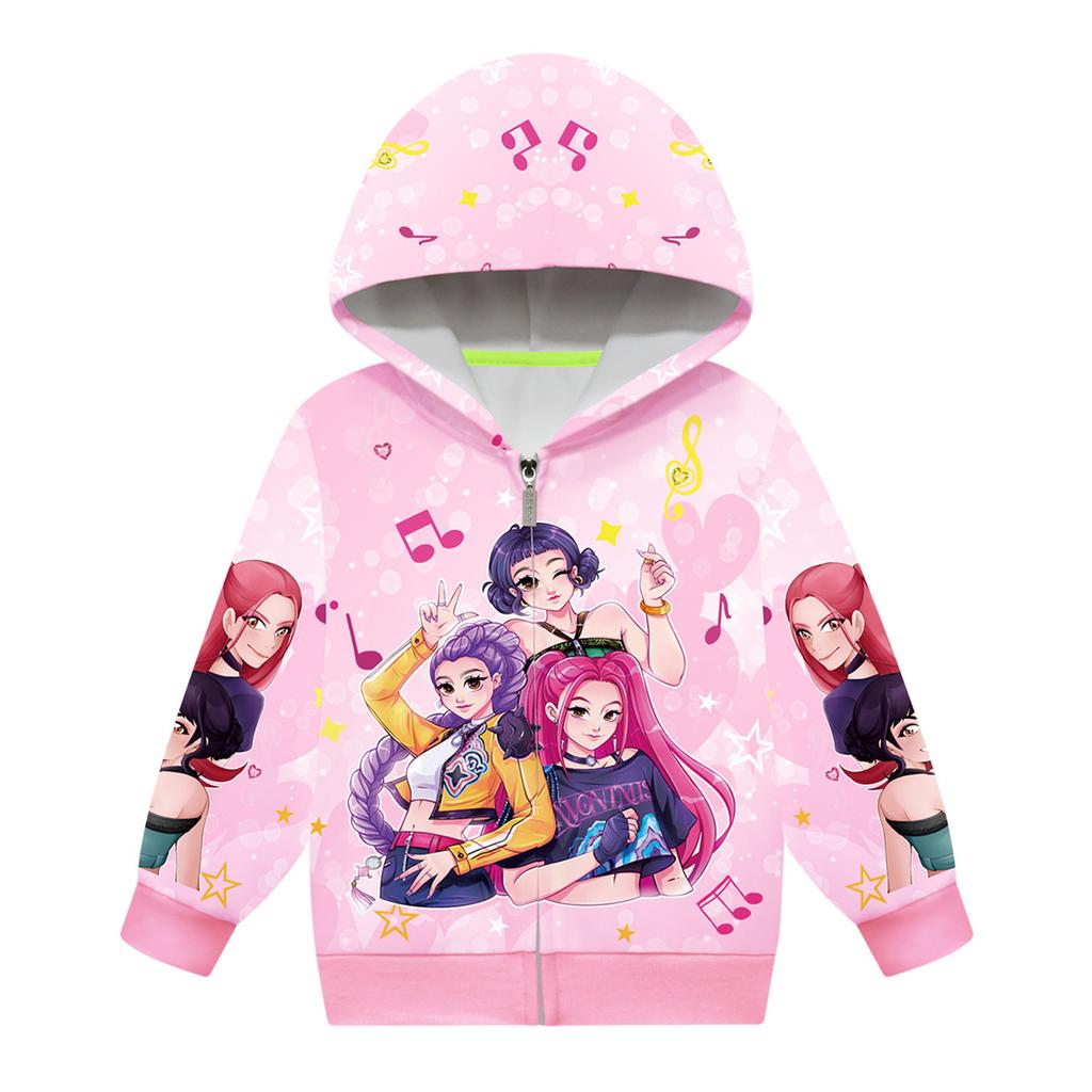 Girls Hoodie 3D Cartoon Jacket Sweatshirt Music Zip Hooded Long Sleeve Tops