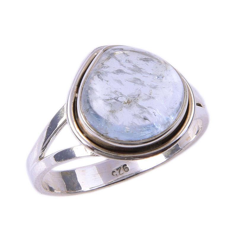 Natural Aquamarine Gemstone Handmade 925 Solid Sterling Silver Ring Size 9 S2J11