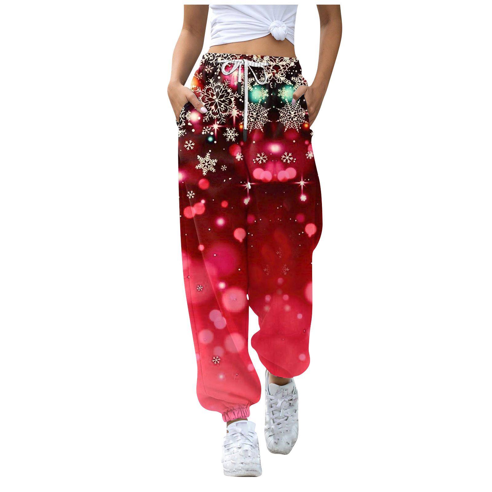 

Женские повседневные модные повседневные брюки с рождественским принтом, санитарные брюки, леггинсы с эластичной резинкой на талии и шнурком XXL
