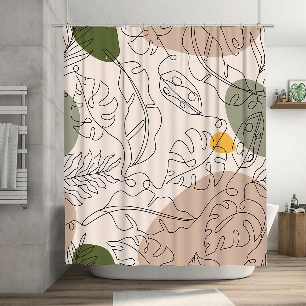 Modern Bathroom Shower Curtain with Leafy Floral Print Luxurious Home Decor for Your Bathtub or Walk-In Shower Area (Beige Green