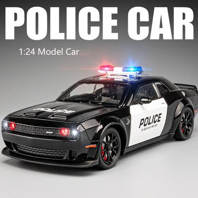1:24 Simulierte Dodge Hellcat Polizeiauto Modell Sound und Licht Pull-Back Spielzeugauto Metall Sportwagen Jungen Sammlung Ornamente Geschenk