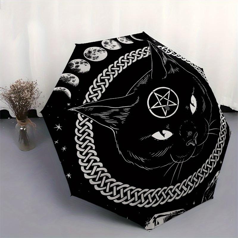 Black Cat Moon Phase Pentagram Crystal Circle StickerUmbrella, Portable 3-Fold Compact Umbrella for Men & Women Gift