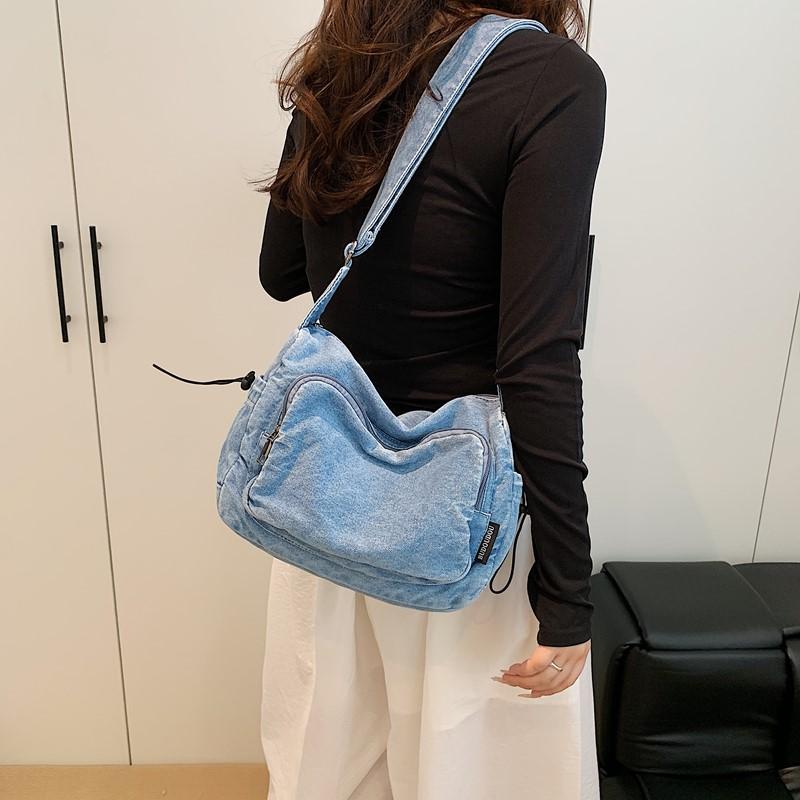 Women Casual Satchel Shoulder Bag Ladies Small Capacity Denim Vintage Messenger Bag Adjustable Strap Daily Tote Bag Multifunction Chic Hobo Bag