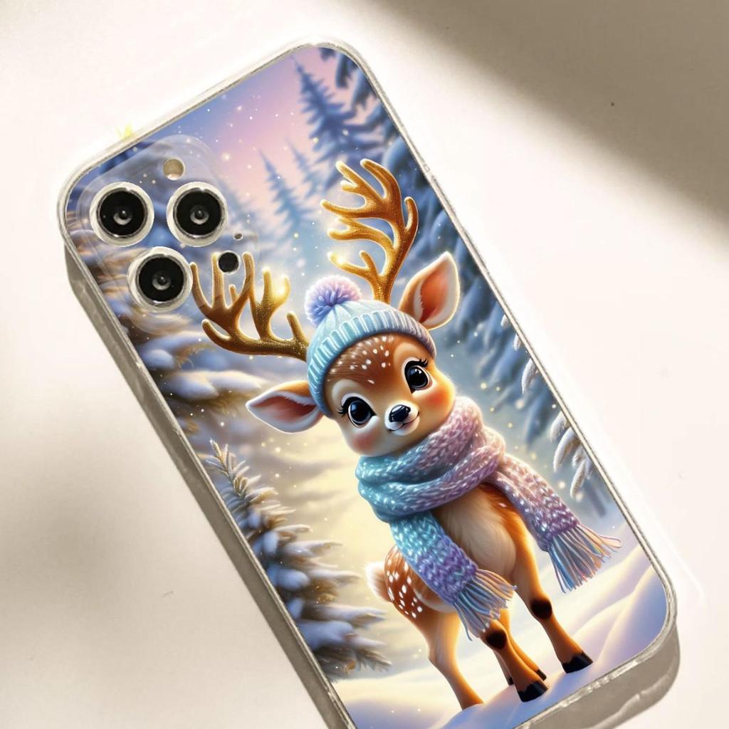 Cartoon Deer Transparent Anti-Fall Case for iPhone 14/15/16/17 Promax
