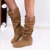 Wish Hot Sale Large Size 4 Flat Bottom Medium Boots Women's Autumn and Winter New Lace Lace Women's Boots Shoes