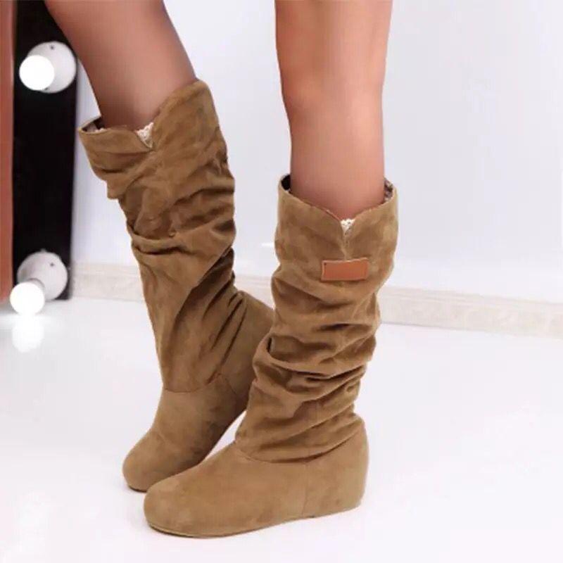 Wish Hot Sale Large Size 4 Flat Bottom Medium Boots Women's Autumn and Winter New Lace Lace Women's Boots Shoes