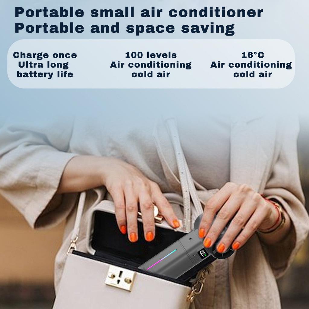 Handheld Electric Fan Portable Fan Hanging Neck Digital Display Turbine Folding High-speed Semiconductor Ice Fan