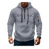 Mens Hooded Long Sleeve Pullover Sweatshirt With Multiple Pockets Zipper Front Casual Sporty Style