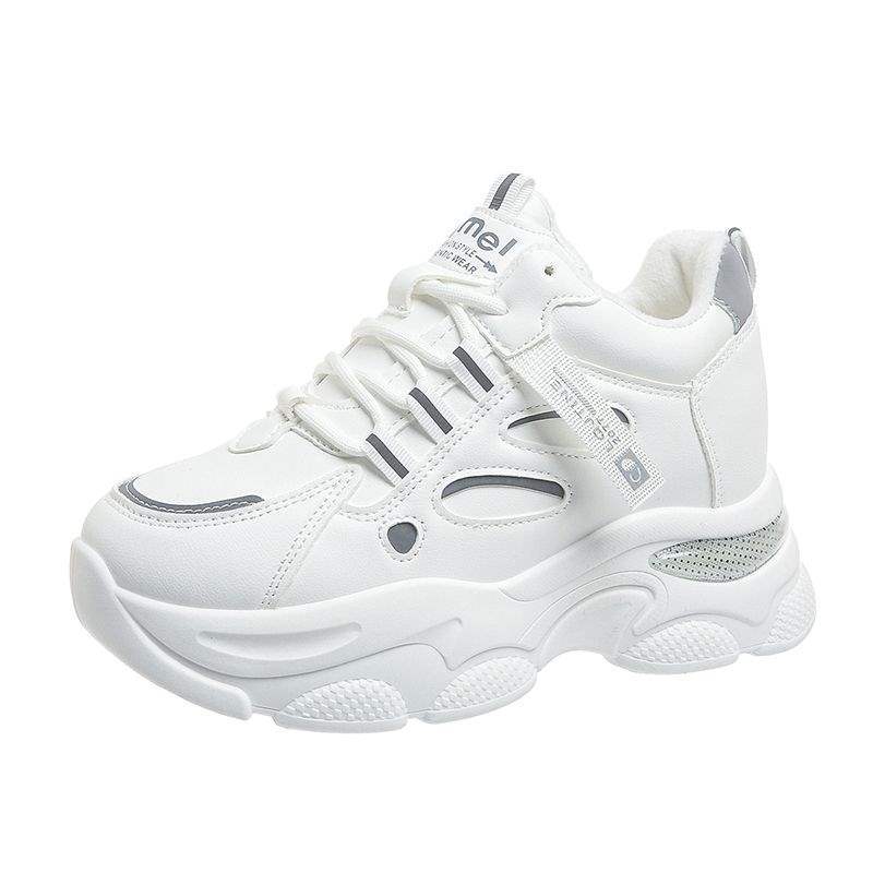 

Женские кроссовки на скрытой платформе 2025 осень-зима новые увеличивающие рост и стройнящие туфли-лодочки спортивные на толстой подошве повседневные белые туфли 40 белый