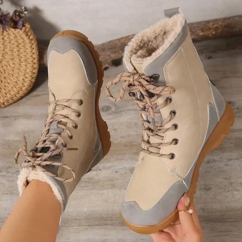 Fashion Women Flats Ankle Boots Short Plush Warm Cotton Shoes Winter Outdoor Casual Sneakers 2024 New Hiking Travel Snow Botas Mujer