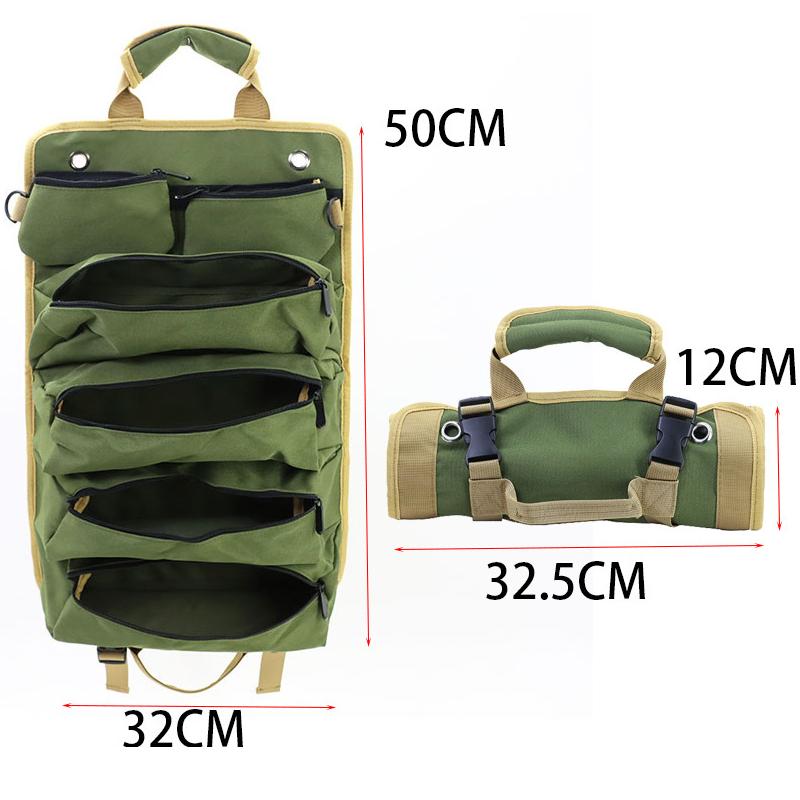 Tool Roll Organizer Multi Pocket Hanging Tool Roll Portable Tool Organizer Carrier Bag Fit For Mechanic/Electrician/Motorcycle/Truck