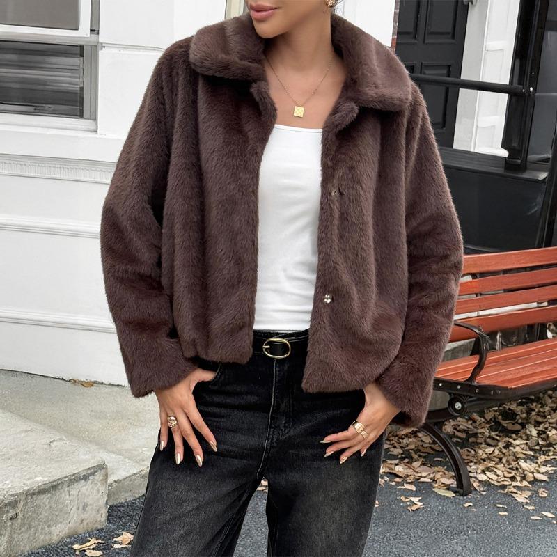 

Элегантная куртка с длинным рукавом для женщин 2025 Осень и Зима Модная Простая Повседневная Универсальная S коричневый