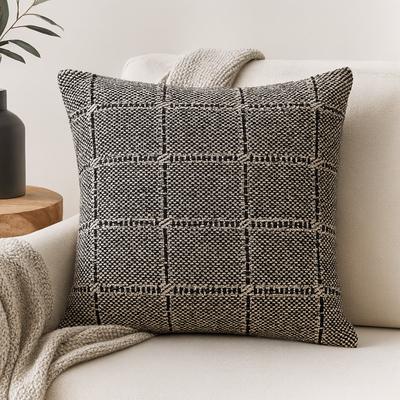Cushion Cover Cotton Boho Grey Squares 40x40 Cm