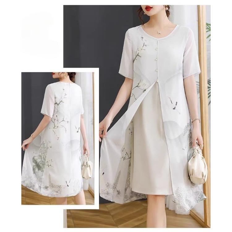 Chinese Traditional Cheongsam Dress Summer Floral Print Loose Fit Comfortable Breathable Fabric Vintage Style for Women