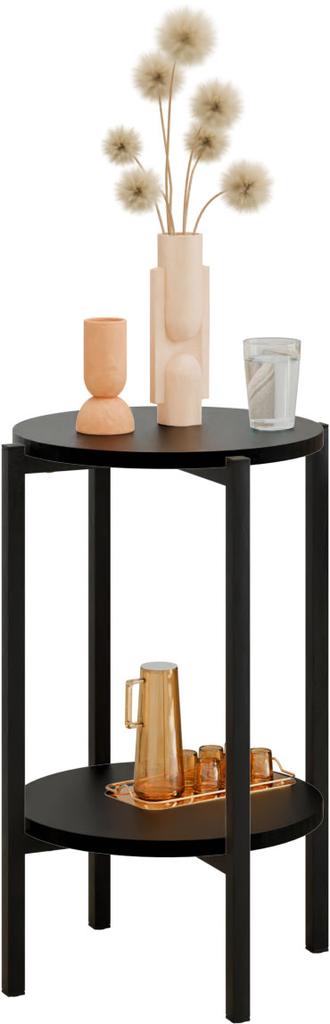 Stolik Pomocniczy Okrągły Loft Z Półką 35X35X62 Cm Metalowy Czarny