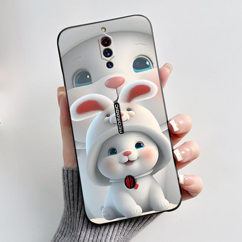 Case For ZTE Nubia Red Magic 5G 5S Cute Heart Rabbit Black Matte Soft Silicone Protective Back Cover RedMagic 5G 5S Phone Case