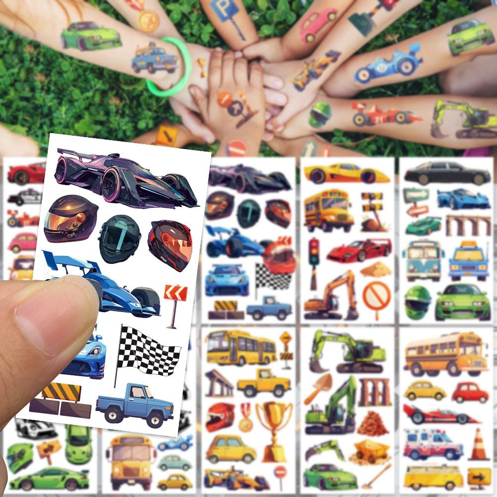 10sheets Cartoon Cars Bus Ambulance Tattoo Stickers For Face Arm Body Temporary Waterproof Tattoo Stickers Kids Creative Gifts