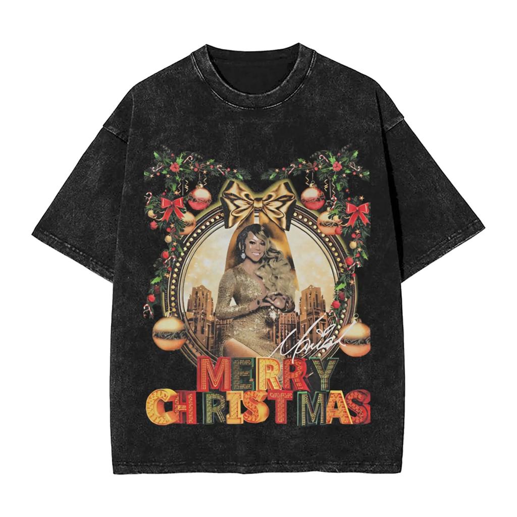 Divertente T-shirt con Stampa Grafica Mariah Carey All I Want for Christmas Is You Uomo Donna Estate Vintage Lavato Cotone Top Maglietta Oversize