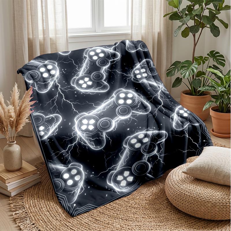 Glowing Game Controller with Lightning Theme blanket Lightweight Warm Flannel Blanket Decorative Throw Blanket for Home Decoration