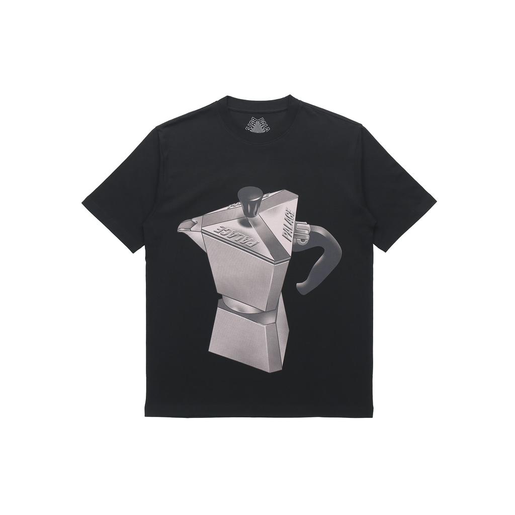Palace Nine Tea Metallic Coffee Pot Print Short Sleeve T-Shirt Unisex Tops Black P20TS245