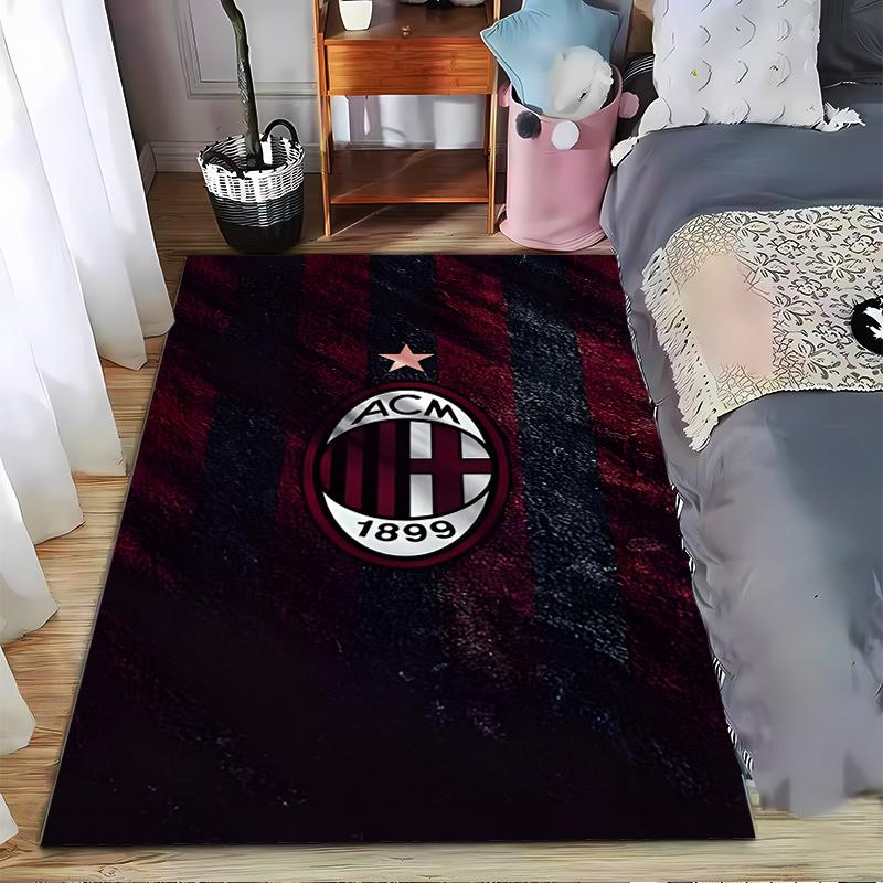 AC Mailand Logo Teppich 1899 Stern Design Rot Schwarz Fußball Dekor Teppich Geeignet für den Einsatz als Anti-Rutsch-Matte für Wohnzimmer Schlafzimmer Sofas