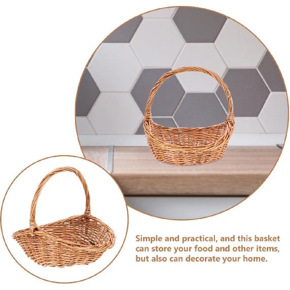 Sosoport Picnic Basket with Handle Woven Pantry Organizer Rattan Flower Basket Harvest Basket Woven Fruit Basket Straw Storage Basket Candy Basket