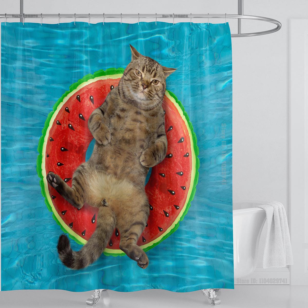 Lustiger Duschvorhang mit Katze und Hund, Badezimmervorhang mit Hakendekoration, wasserdicht, 3D-Badezimmer, kreative Persönlichkeit, Duschvorhang W90xH180cm