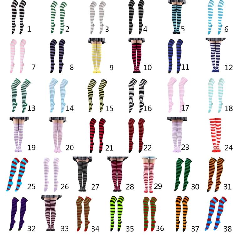Damen Gestreifte Overknee Oberschenkelhohe Lange Socken für Weihnachts-Feierparty