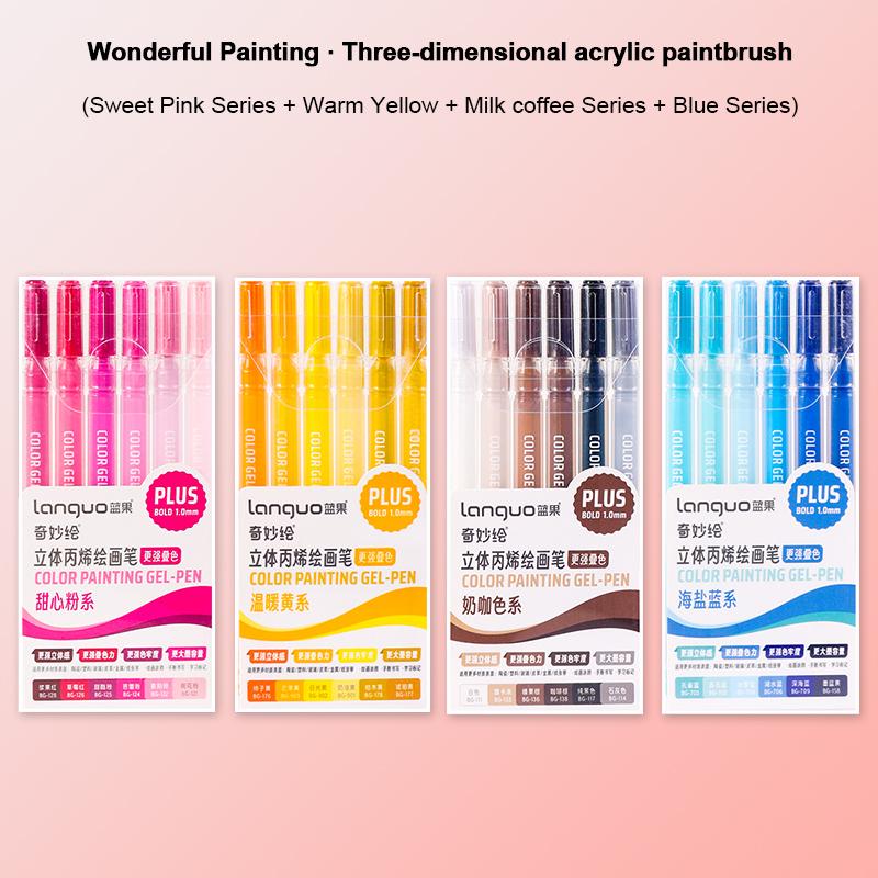 Languo Three-Dimensional Effect Acrylic Painting Gel Pens Set 1.0mm 3D Acrylic Paint Markers Pens Color Drawing Pen Art Supplies
