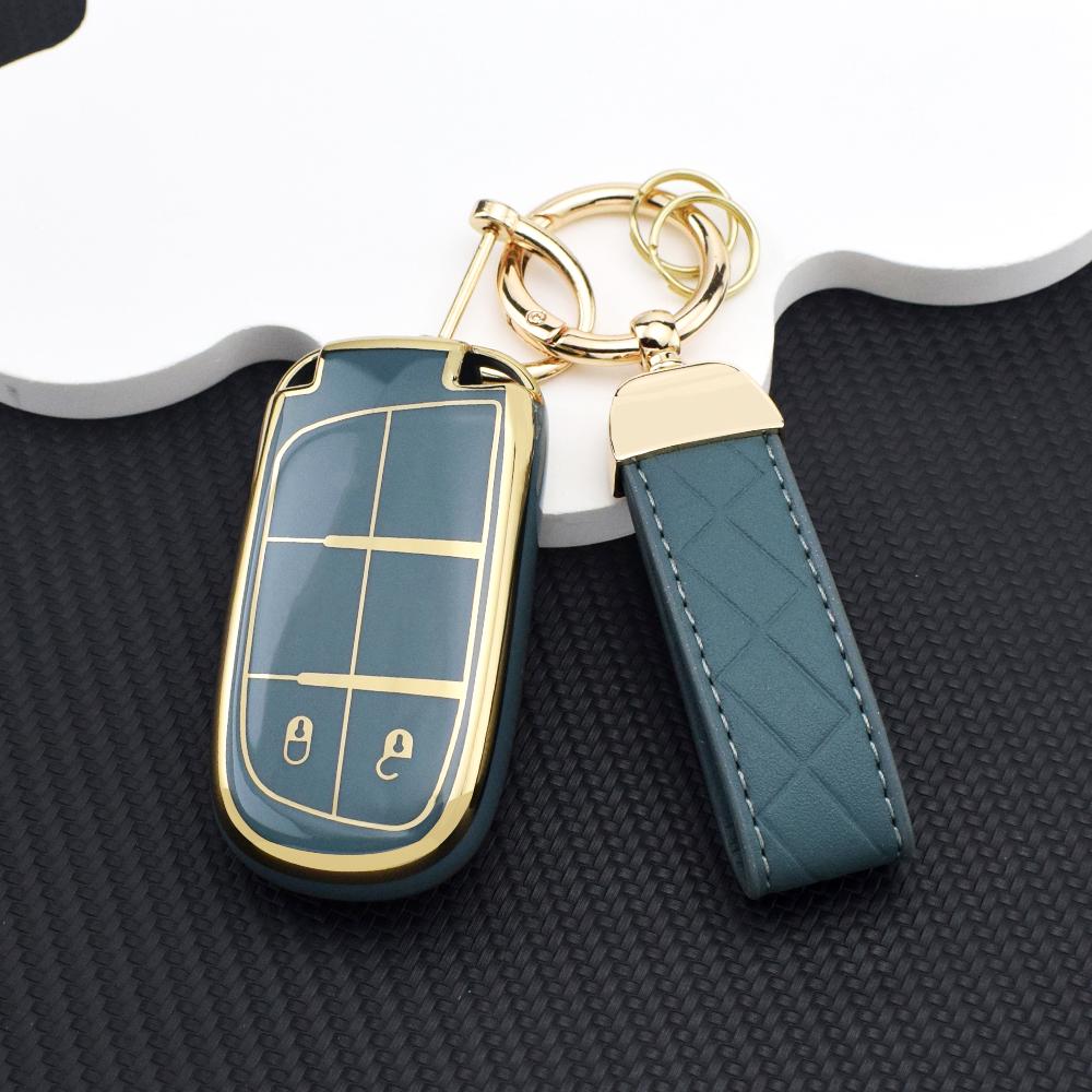 Car Key Cover For Jeep Wrangler Renegade Compass Grand Cherokee Chrysler 300C Dodge 2 Buttons Tpu Full Protection Case Key Chain