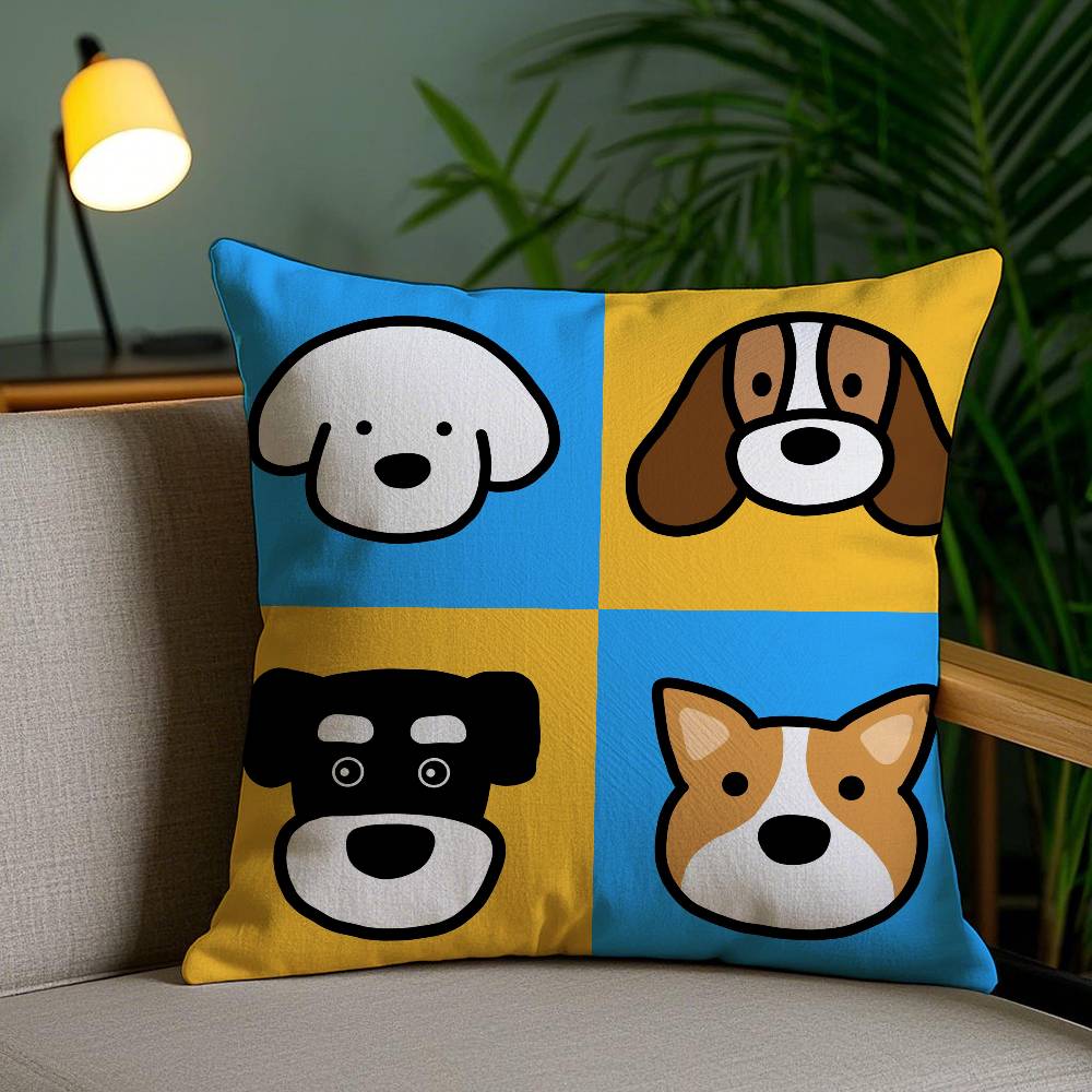 Four-Point Cute Cartoon Dog Pictures Pillow Case Anti-dustmite Pillowcase Invisible Zipper Silky Short Plush Sofa Cushion Cover