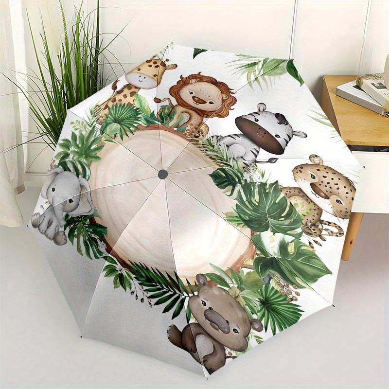 

Safari Animals, Frame Automatic Folding Umbrella 8 Ribs Lightweight Design, Durable Iron Frame, Compact and Portable, Ideal Birthday or Ch
