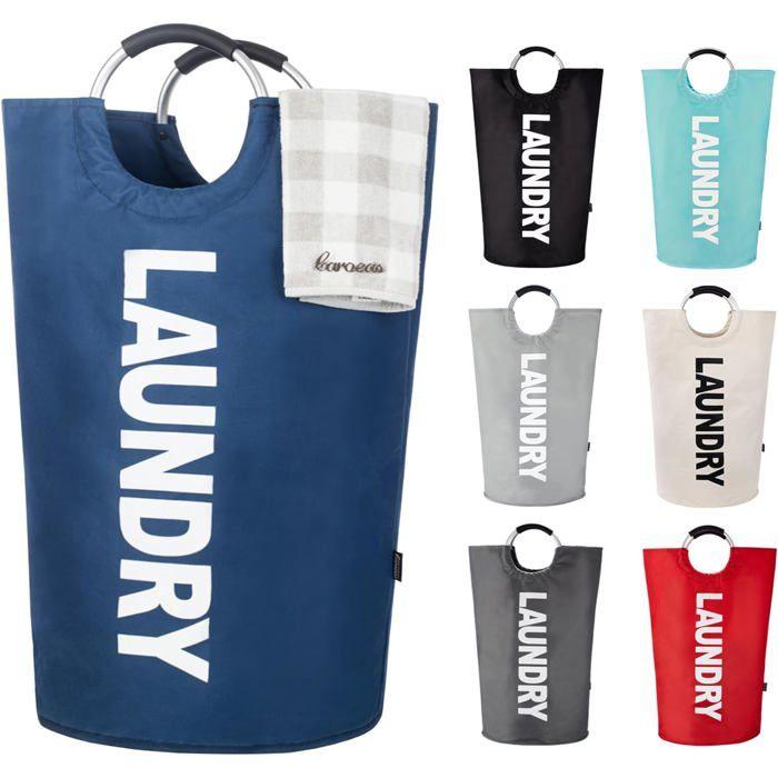 Panier à linge pliable 125 L bleu marine - 44×44×80 cm, cadre aluminium, poignées rembourrées