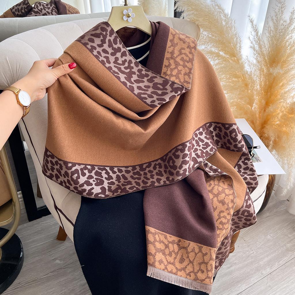 New Luxury Cashmere Plaid Leopard  Scarf Winter Women Pashmina Shawls Warm Blanket Wraps Female Thick Scarves Bufanda Scarves