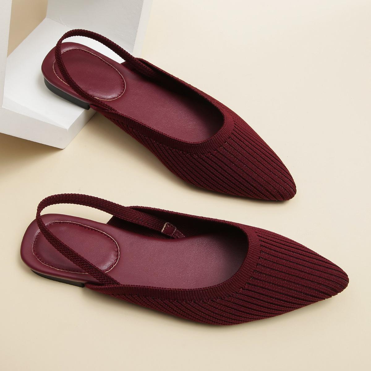 

Мода 2025 Дышащие сандалии из тканого материала Женские туфли с ремешком сзади Слингбэк Женские бордовые балетки Тапочки 3D Эластичный полиэстер Лоферы 6 вино красного