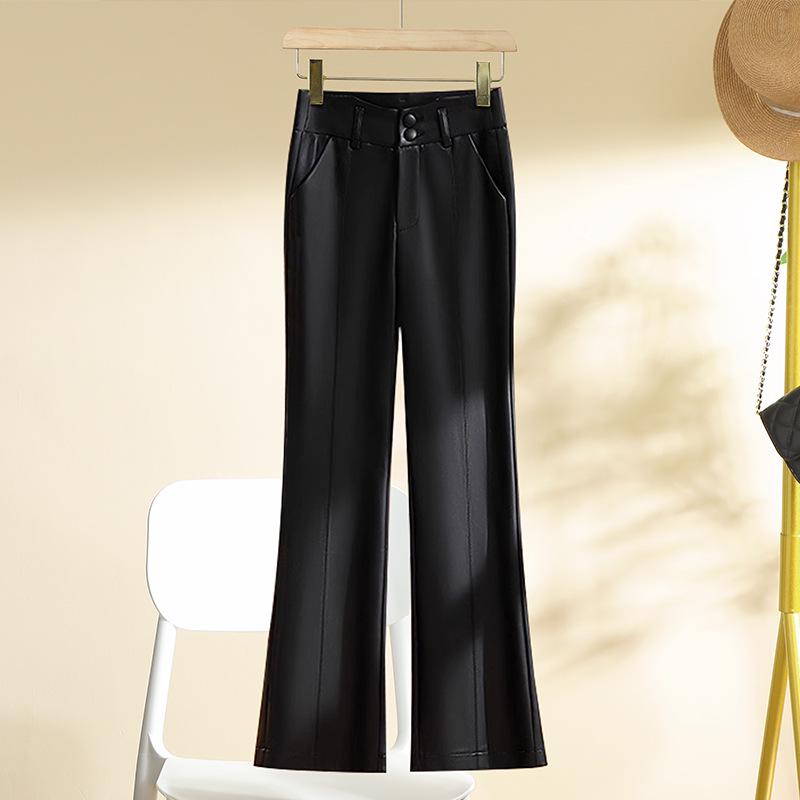 Women's High Waist Slimming PU Leather Flare Pants - Autumn/Winter 2024